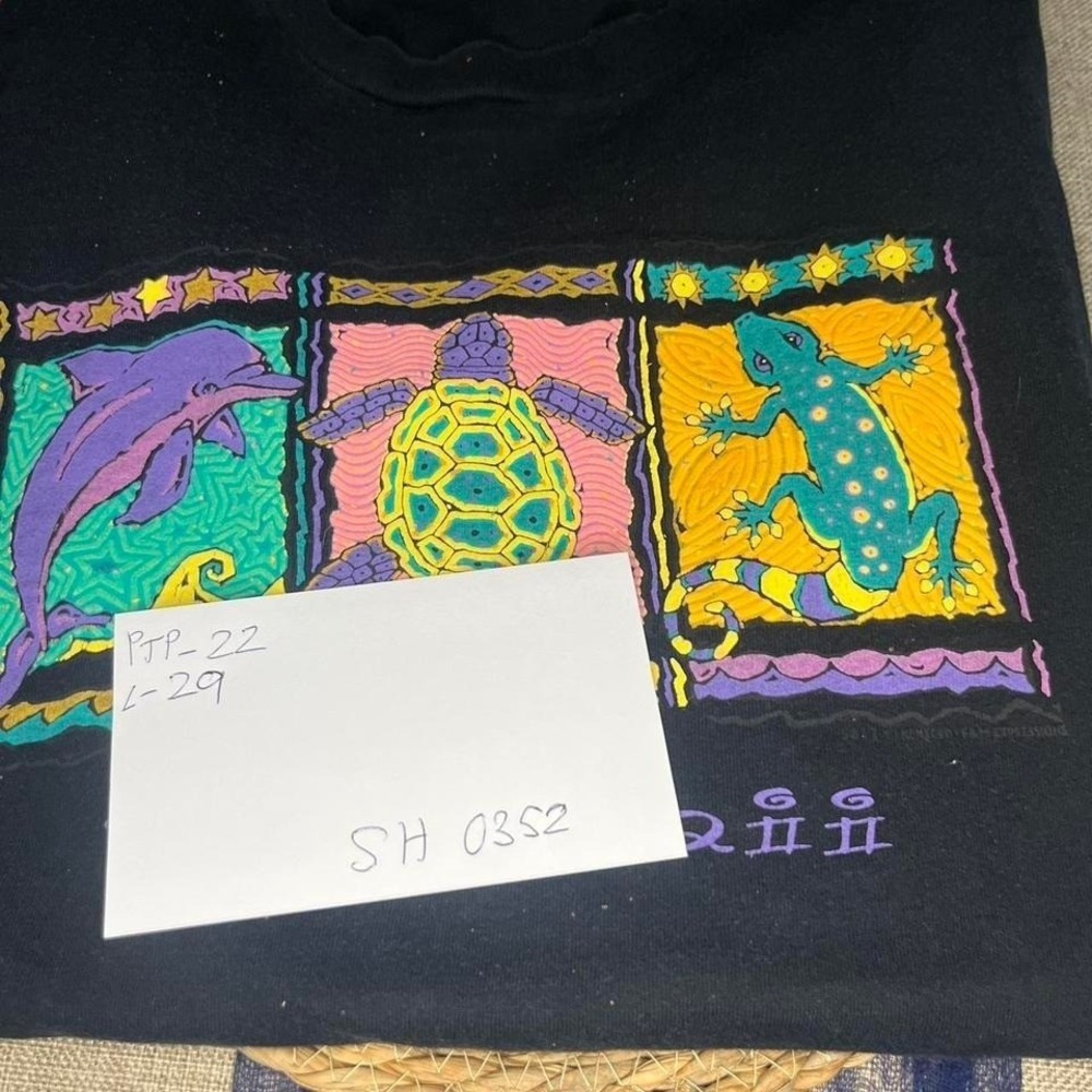 Vintage Anvil Hawaii Graphic T Shirt Black Neon Animal Print 22x29 - Picture 8 of 8